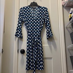 Blue and White Diamond Patterned Dress